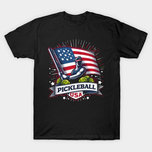 American Flag Pickleball USA Patriot T-Shirt by Battlefoxx Living Earth